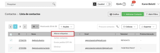 Alterar etiquetas