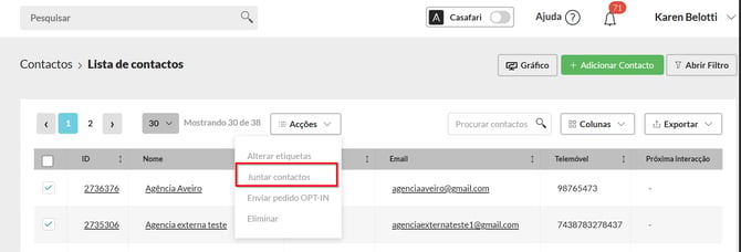 Juntar contactos