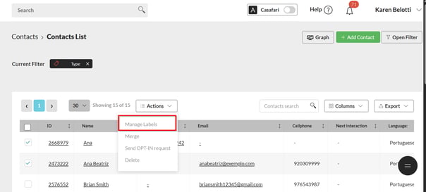 Manage labels