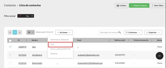 Unir contactos
