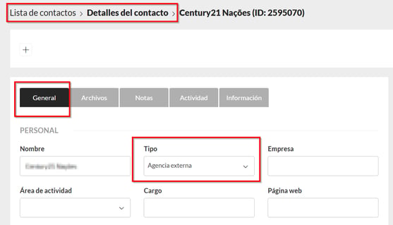 detalle de contacto agencia externa